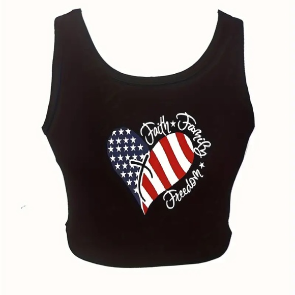 🇺🇸 American Pride Faith Family & Freedom Cropped Black Sleeveles - Picture 2 of 6